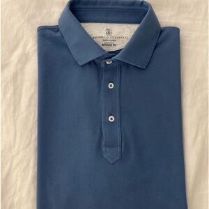 SOLD —- Brunello Cucinelli blue pique polo shirt